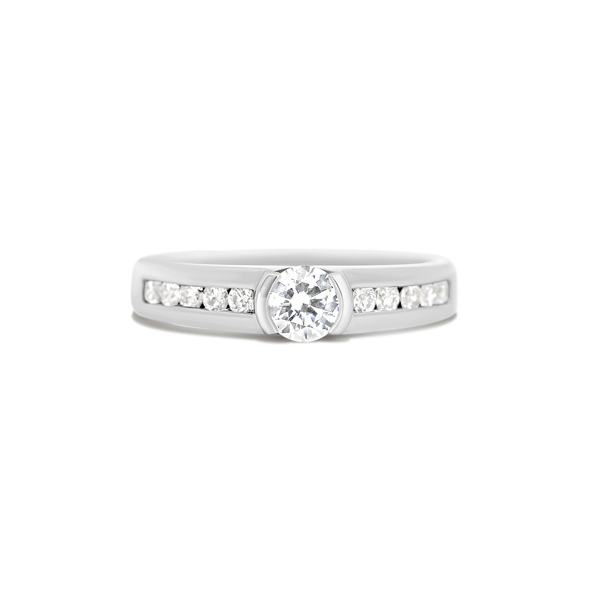 14K Contemporary Half Bezel Engagement Ring