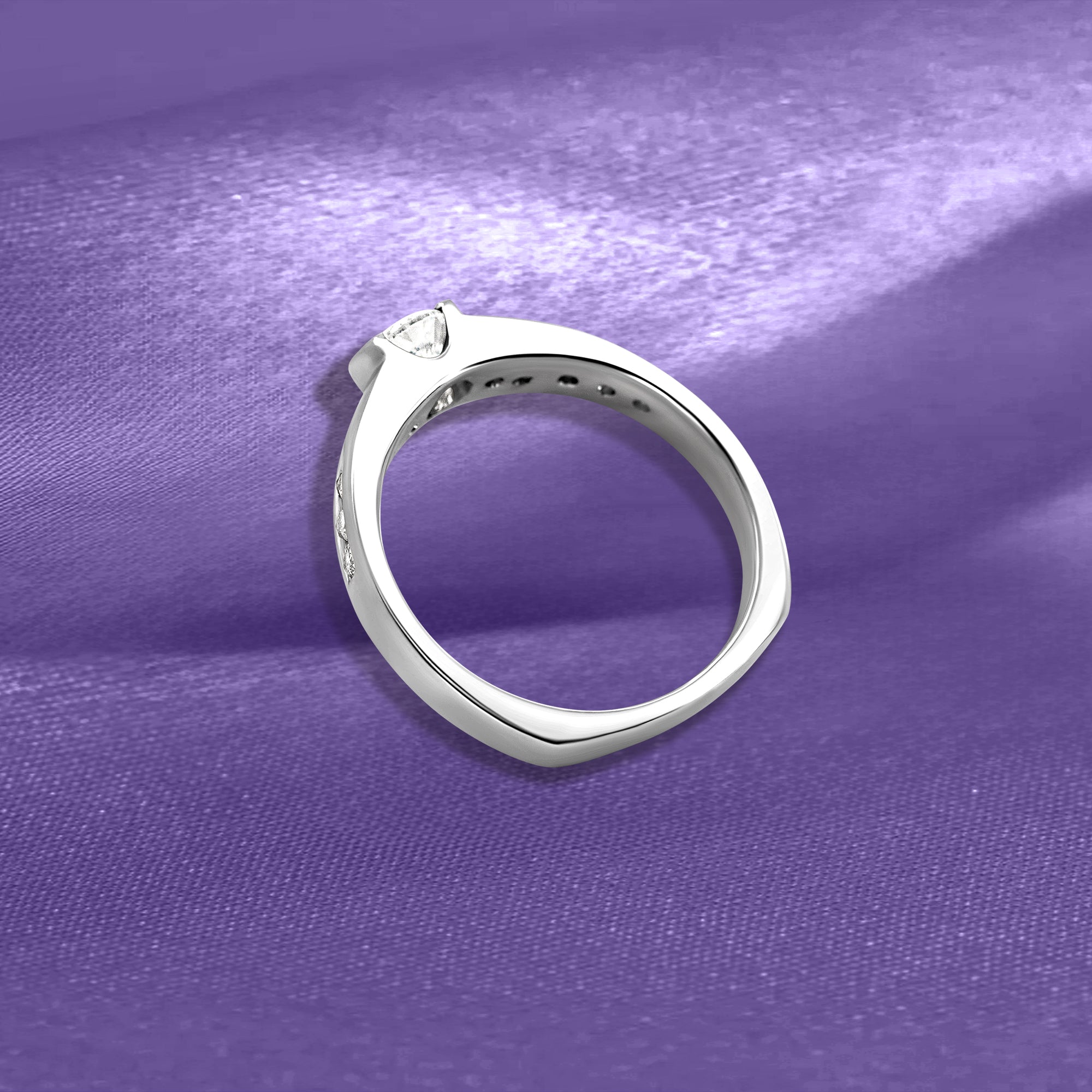 14K Contemporary Half Bezel Engagement Ring