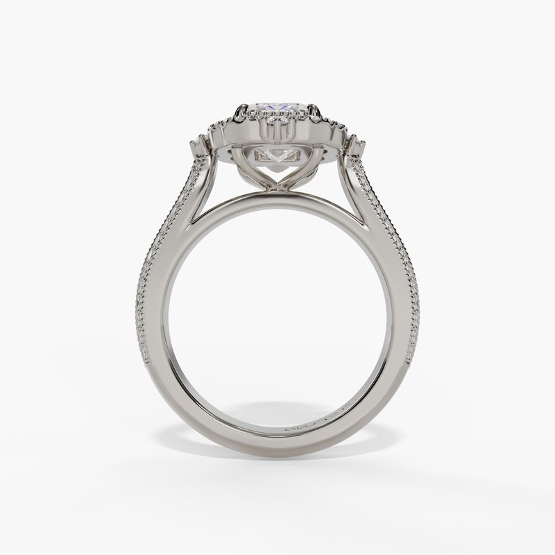 14K White Gold Vintage Emerald Cut Halo Engagement