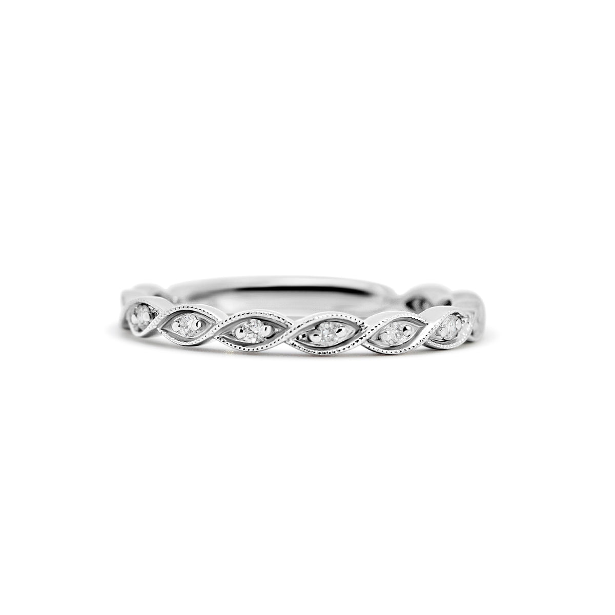 14K White Gold Interwoven Diamond Wedding Band | 0.10ct