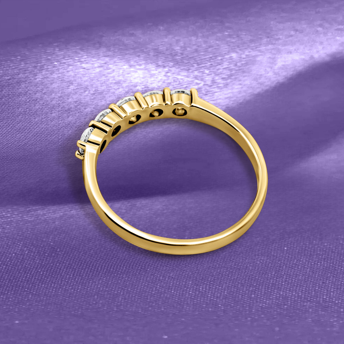 14K Yellow Gold Five-Stone Diamond Wedding Band | 1.00 Carats