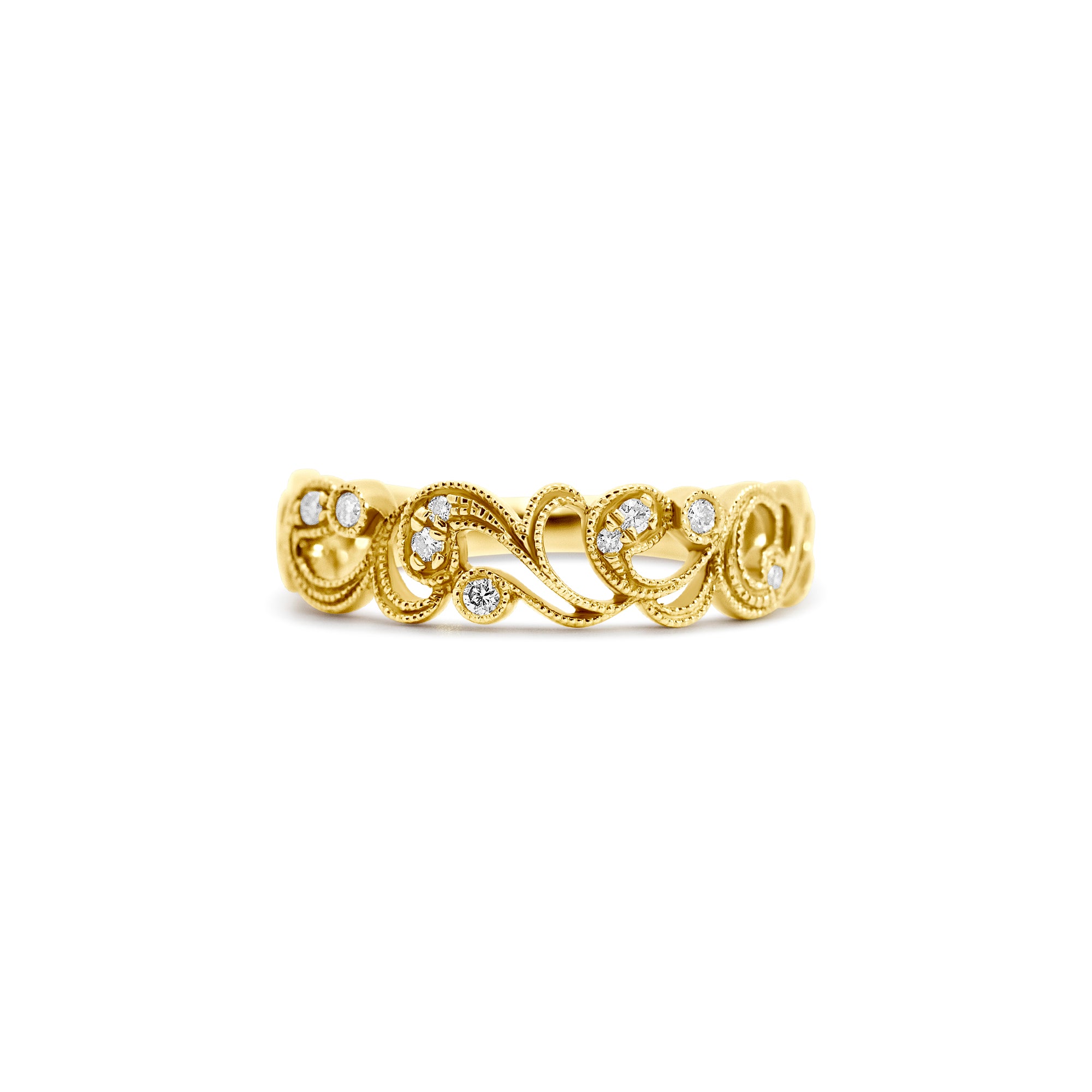 18K Yellow Gold Filigree Diamond Wedding Band