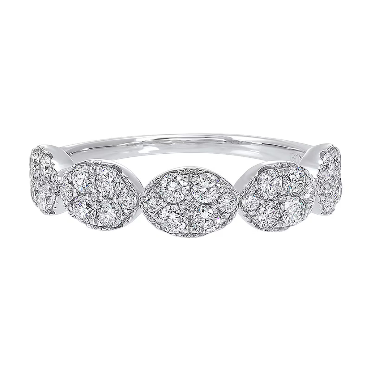 14K White Gold Five Oval Station Diamond Fashion Ring | 0.75 Carats