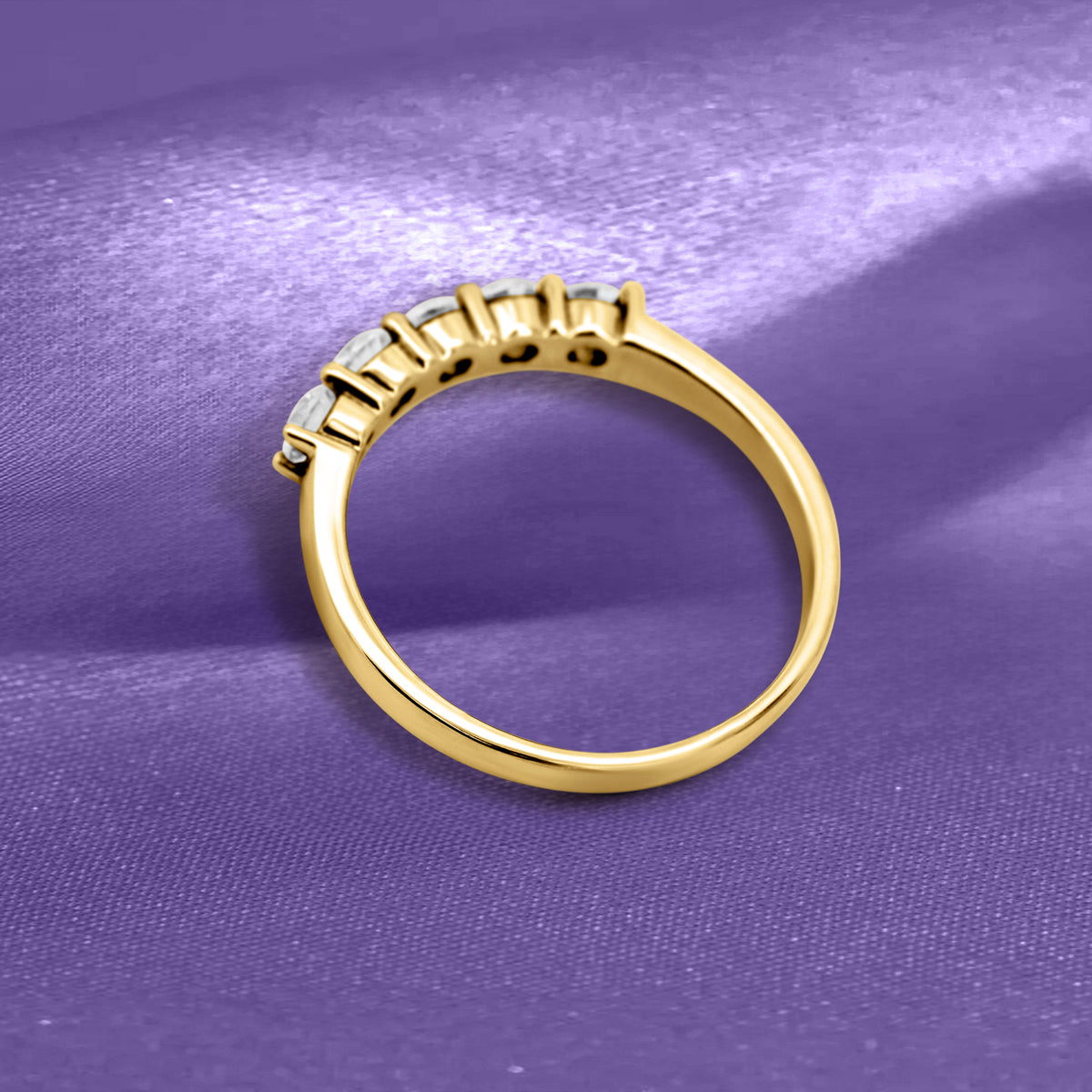 14K Yellow Gold Five-Stone Diamond Wedding Band | 3/4 Carats