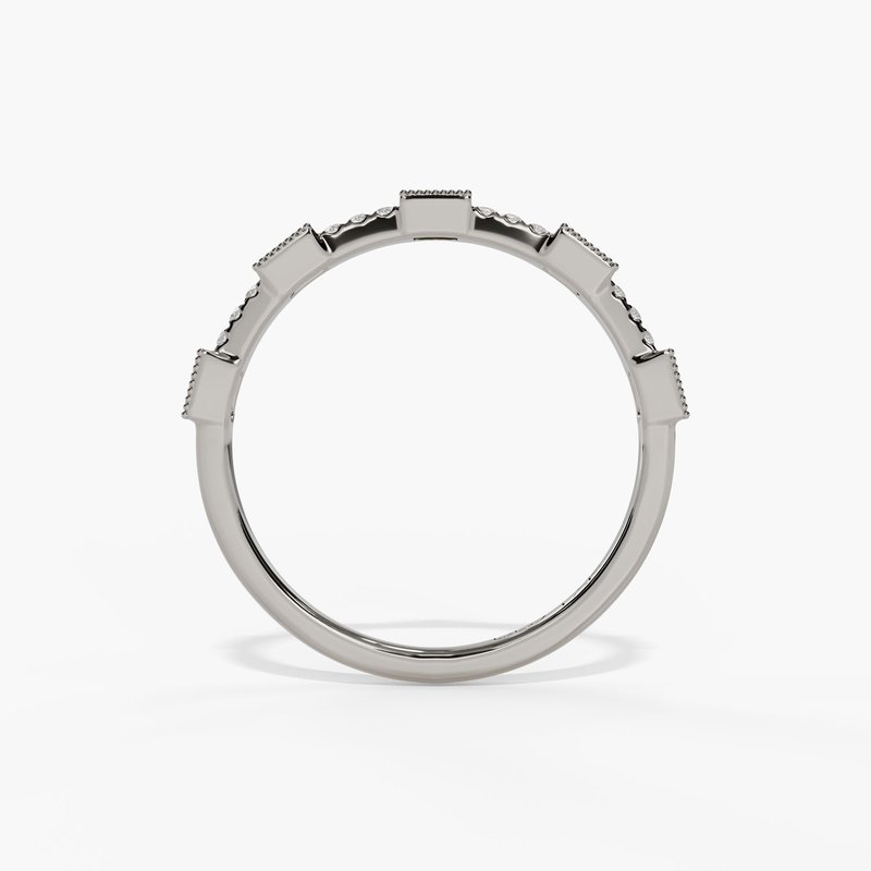 14K White Gold Round & Baguette Diamond Wedding Band