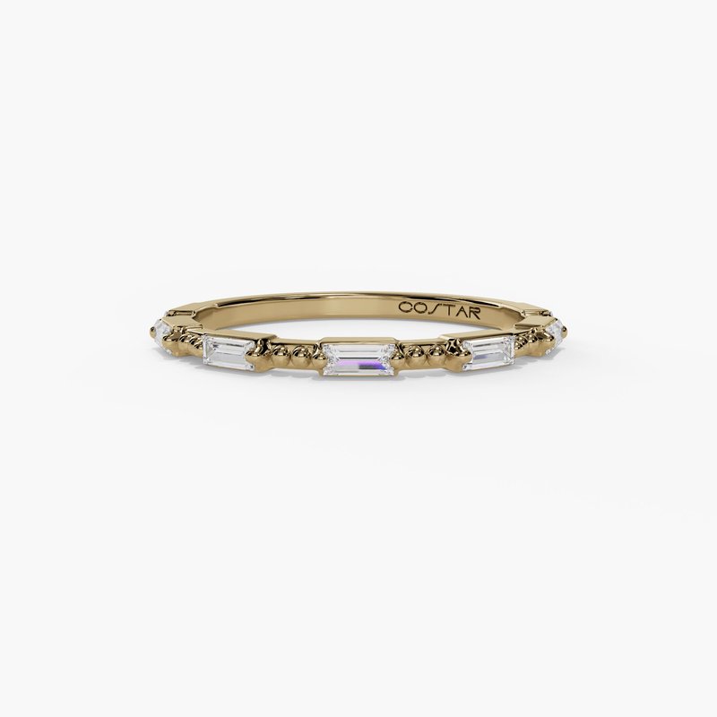 14K Baguette Diamond and Beaded Stacking/Wedding Band