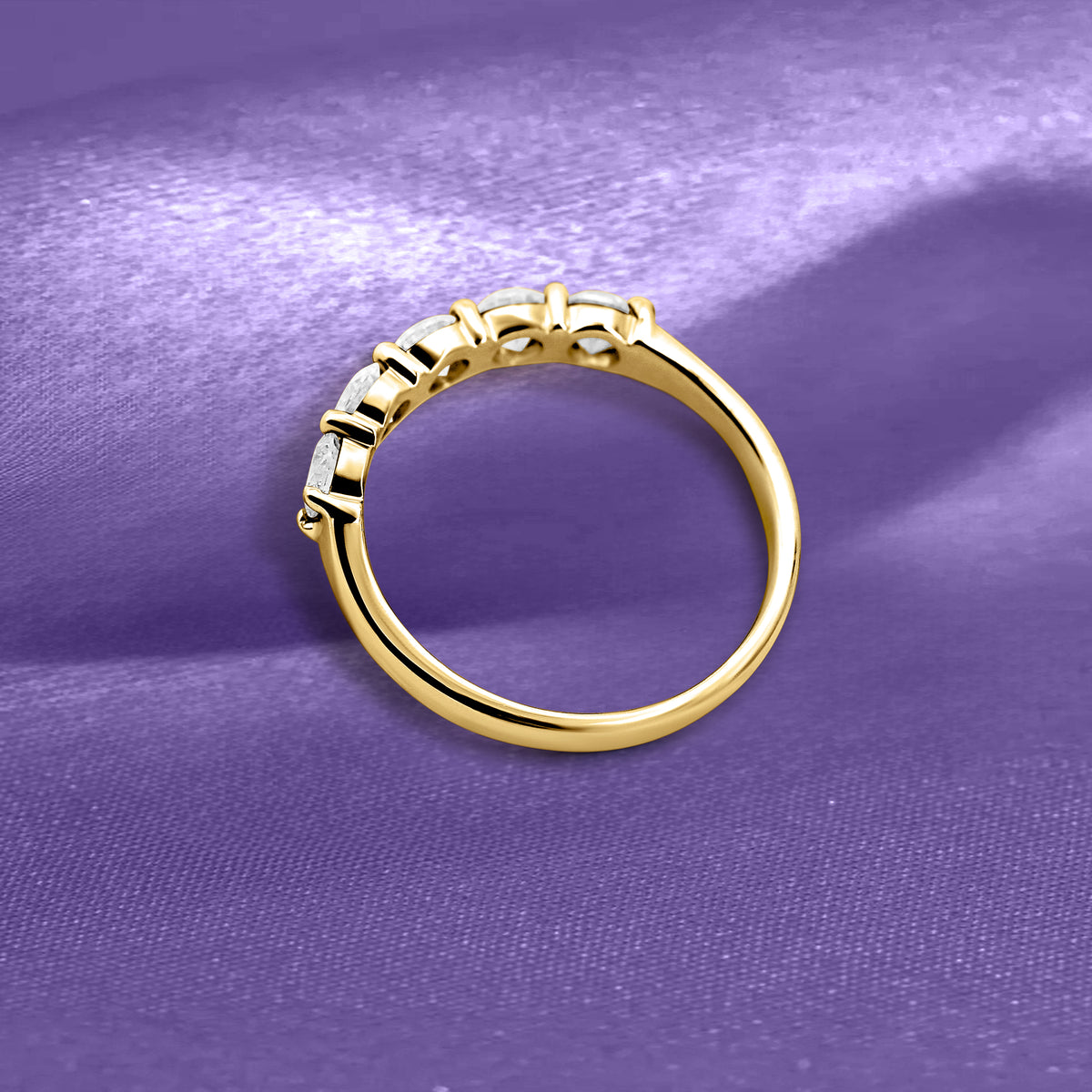 14K Yellow Gold Five-Stone Diamond Wedding Band | 1/2 Carats