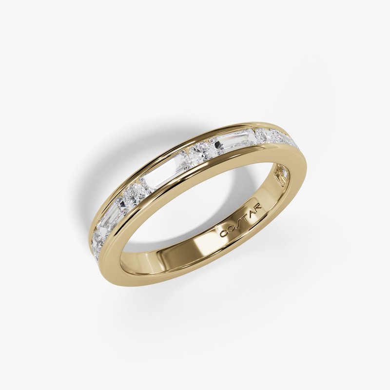 14 Karat Yellow Gold Round & Baguette Diamond Wedding Band | Joe Kassab Jewelers