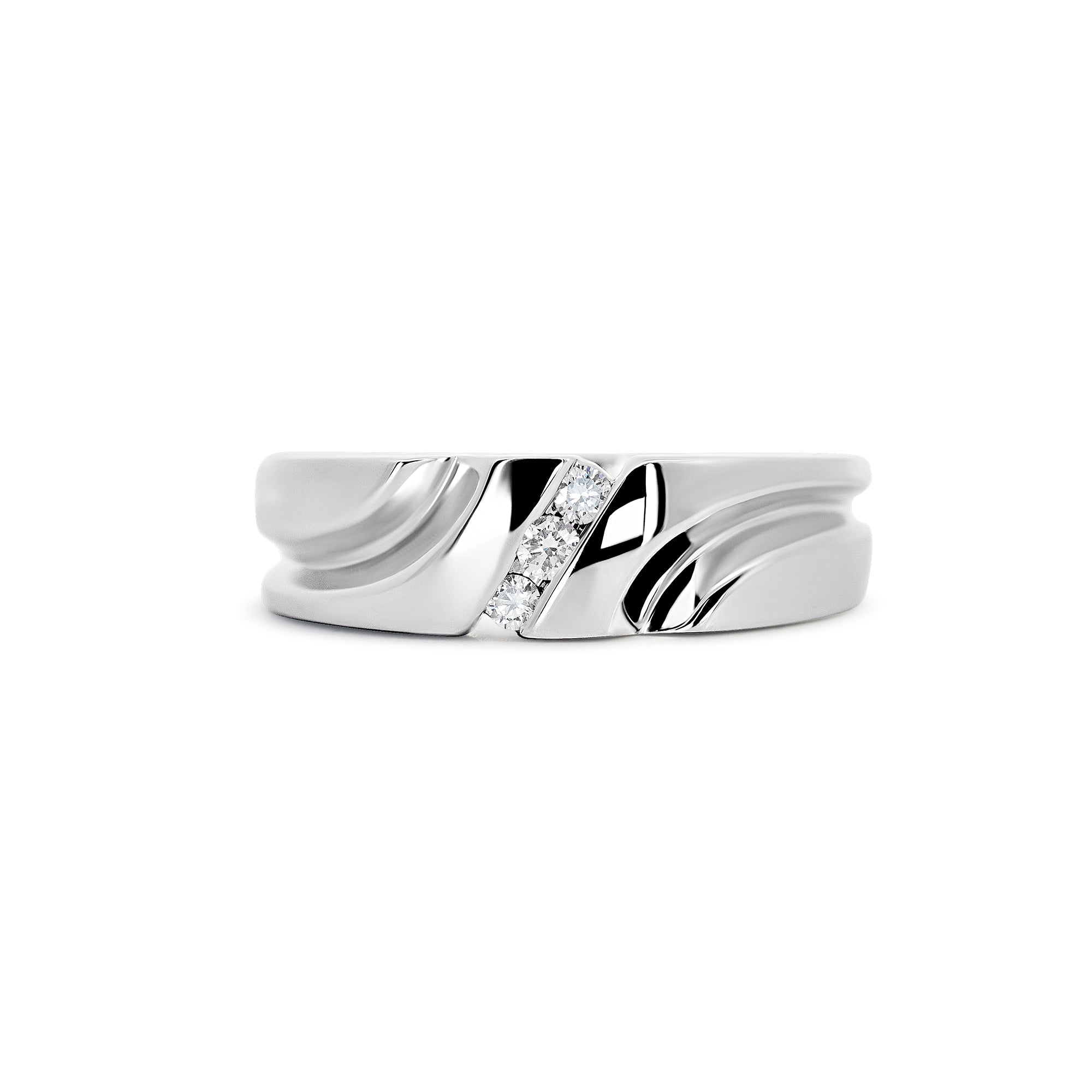 14K White Gold Men’s Three-Stone Diamond Wedding Band