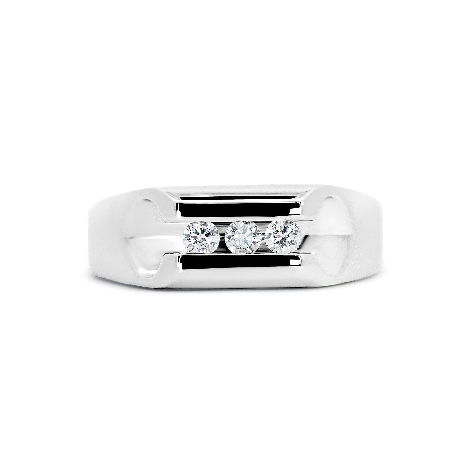 14K White Gold Men’s Three-Stone Channel-Set Diamond Wedding Band