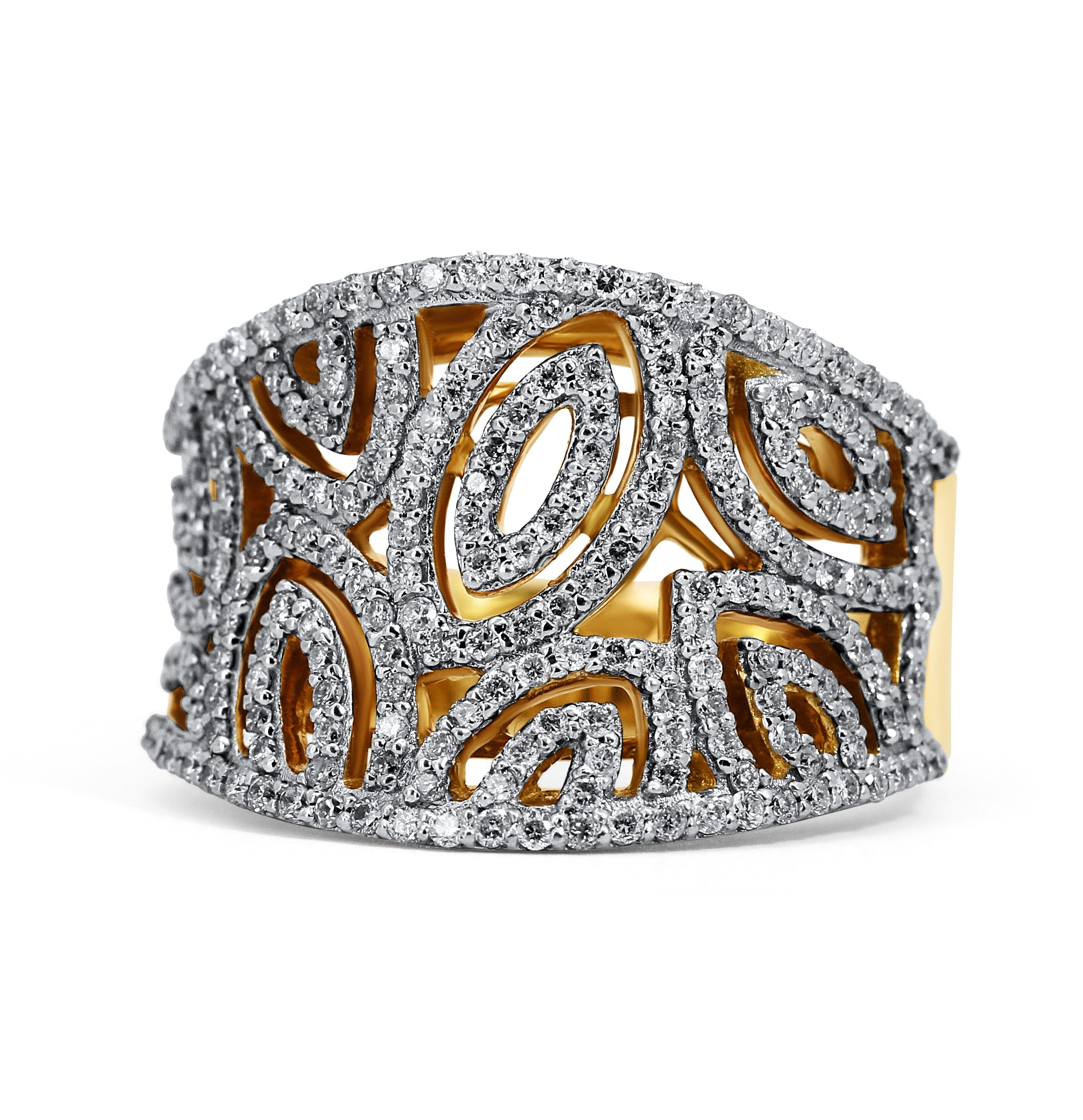 18 Karat Yellow Gold Open Design Diamond Fashion Ring