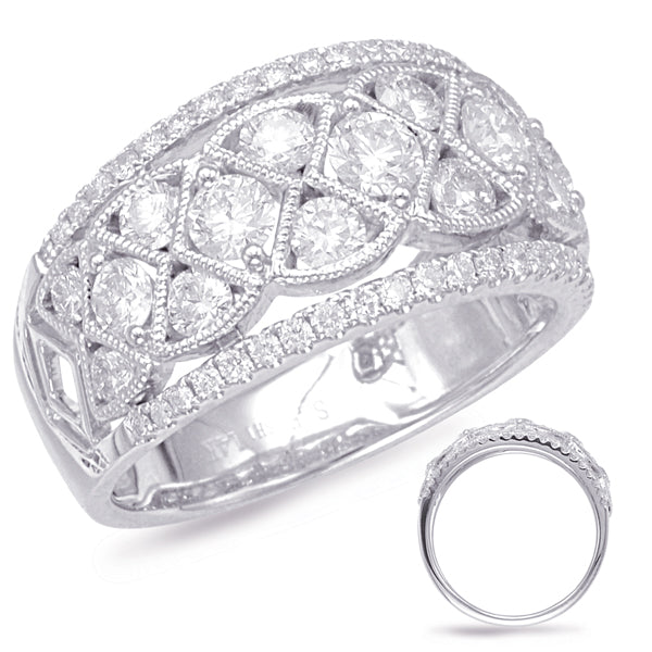 14 Karat White Gold Vintage Style Round Brilliant Diamond Right Hand Ring | 1.47 CTW