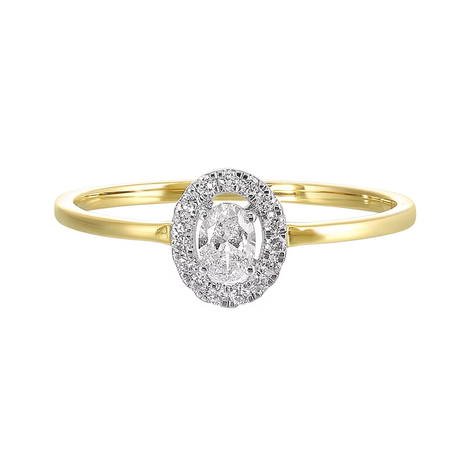14K Two-Tone White & Yellow Gold Halo Fashion Ring with Natural Diamonds