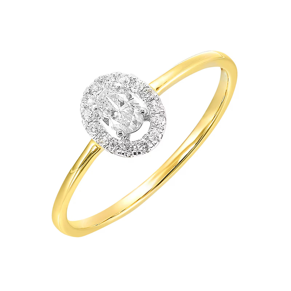 14K Two-Tone White & Yellow Gold Halo Fashion Ring with Natural Diamonds