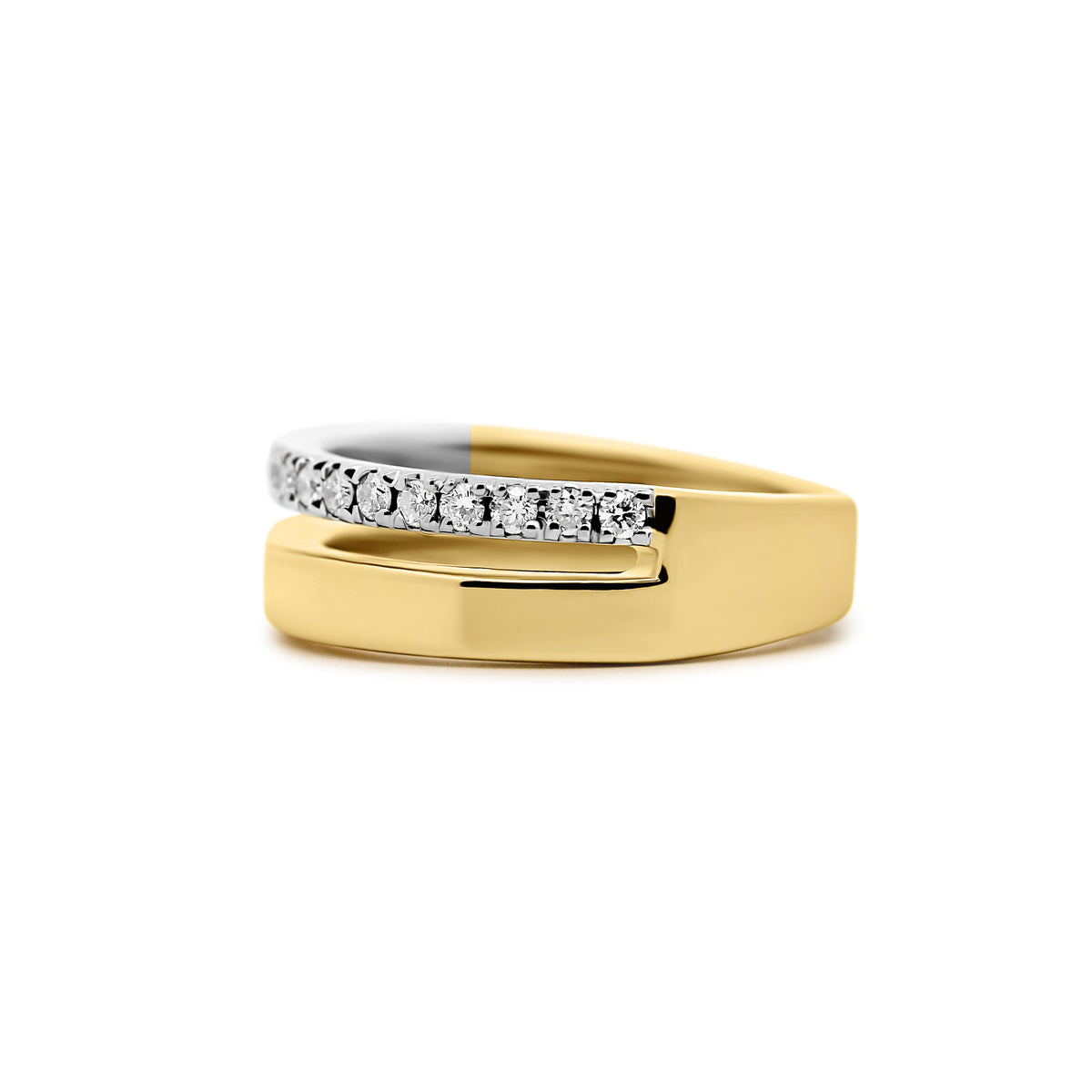 14K Two-Tone Gold Split Band Natural Diamond Fashion Ring