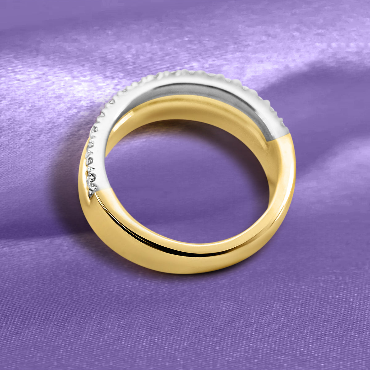 14K Two-Tone Gold Split Band Natural Diamond Fashion Ring