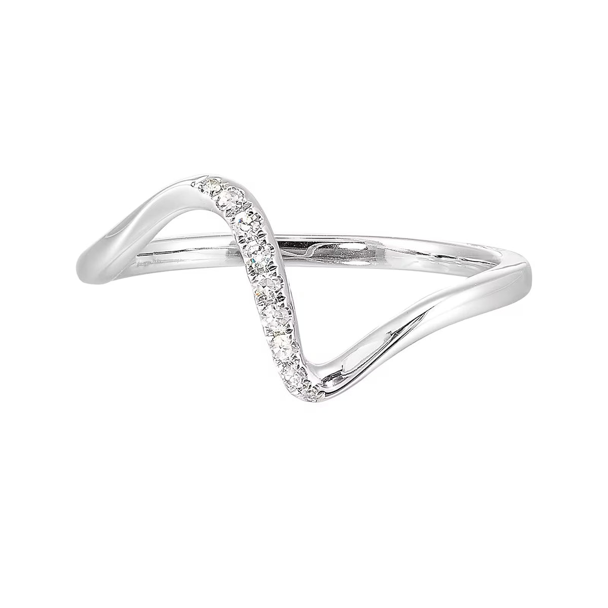 10K White Gold Waved Fashion Ring with 0.05 CTW Natural Diamonds