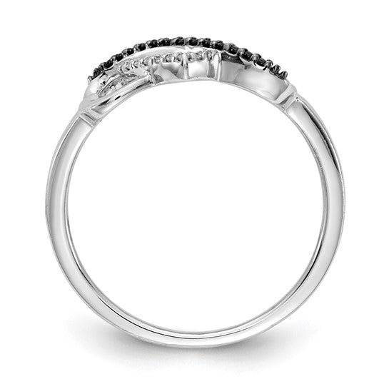 14K White Gold Heart & Infinity Fashion Ring with Black and White Diamonds