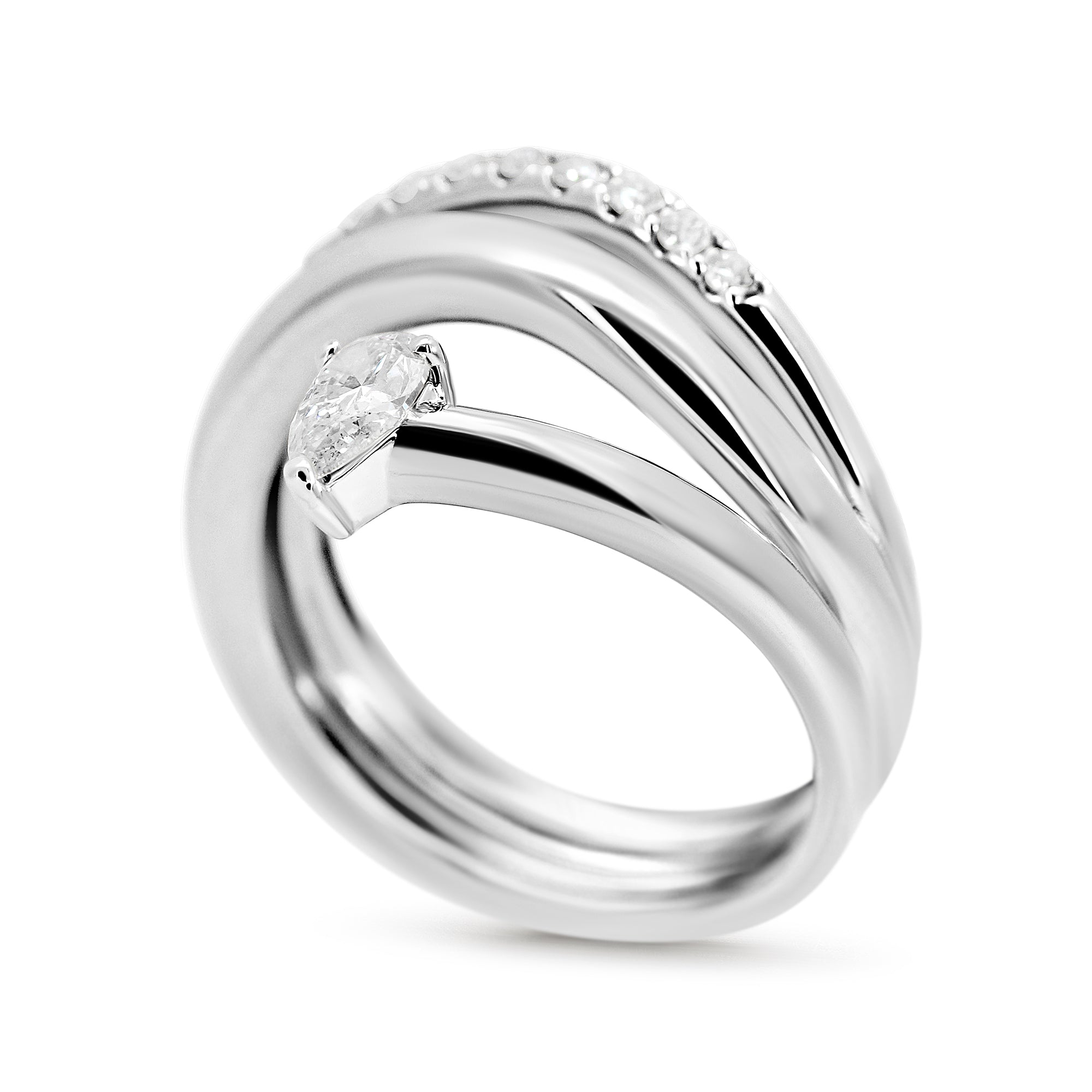 18K White Gold Pear Diamond Wrap Style Right Hand Ring