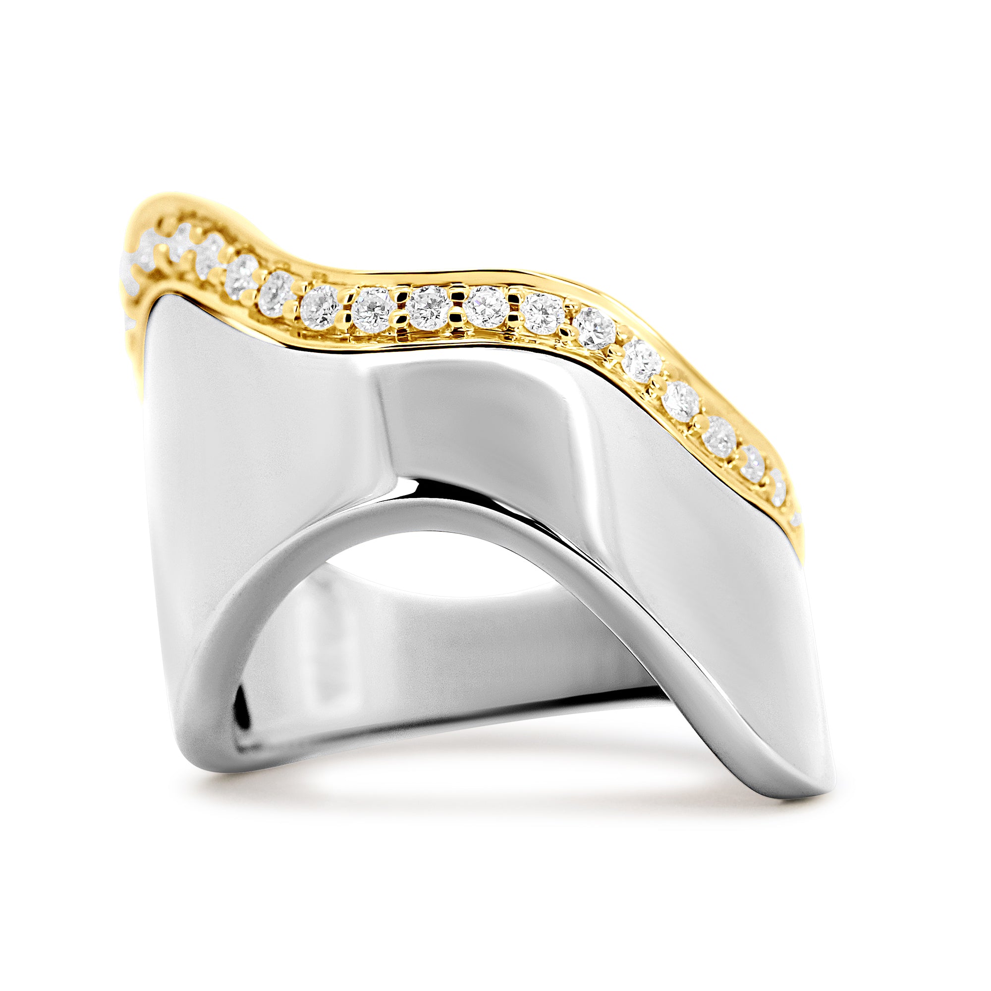 18K Two Tone Contemporary Diamond Right Hand Ring