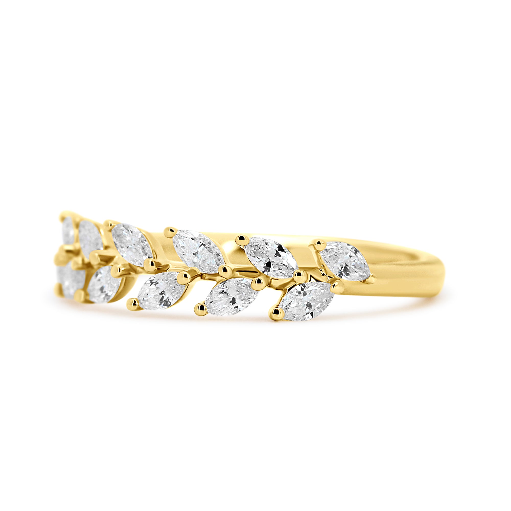 18K Yellow Gold Marquise Diamond Leaf Style Wedding Band