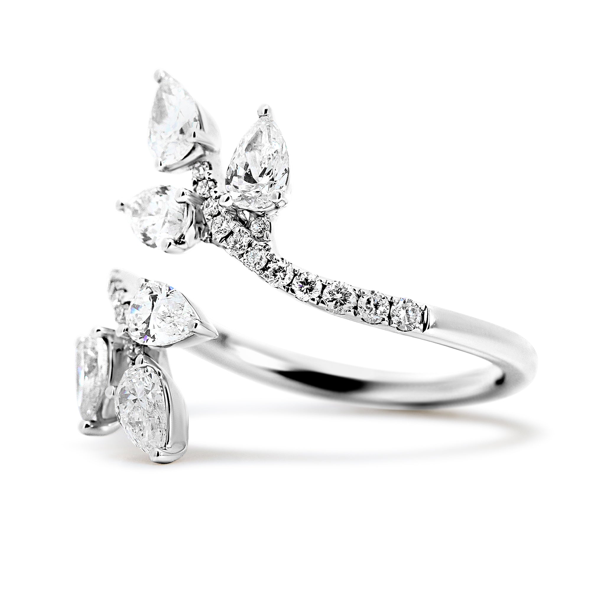18K White Gold Pear Diamond Wrap Style Right Hand Ring