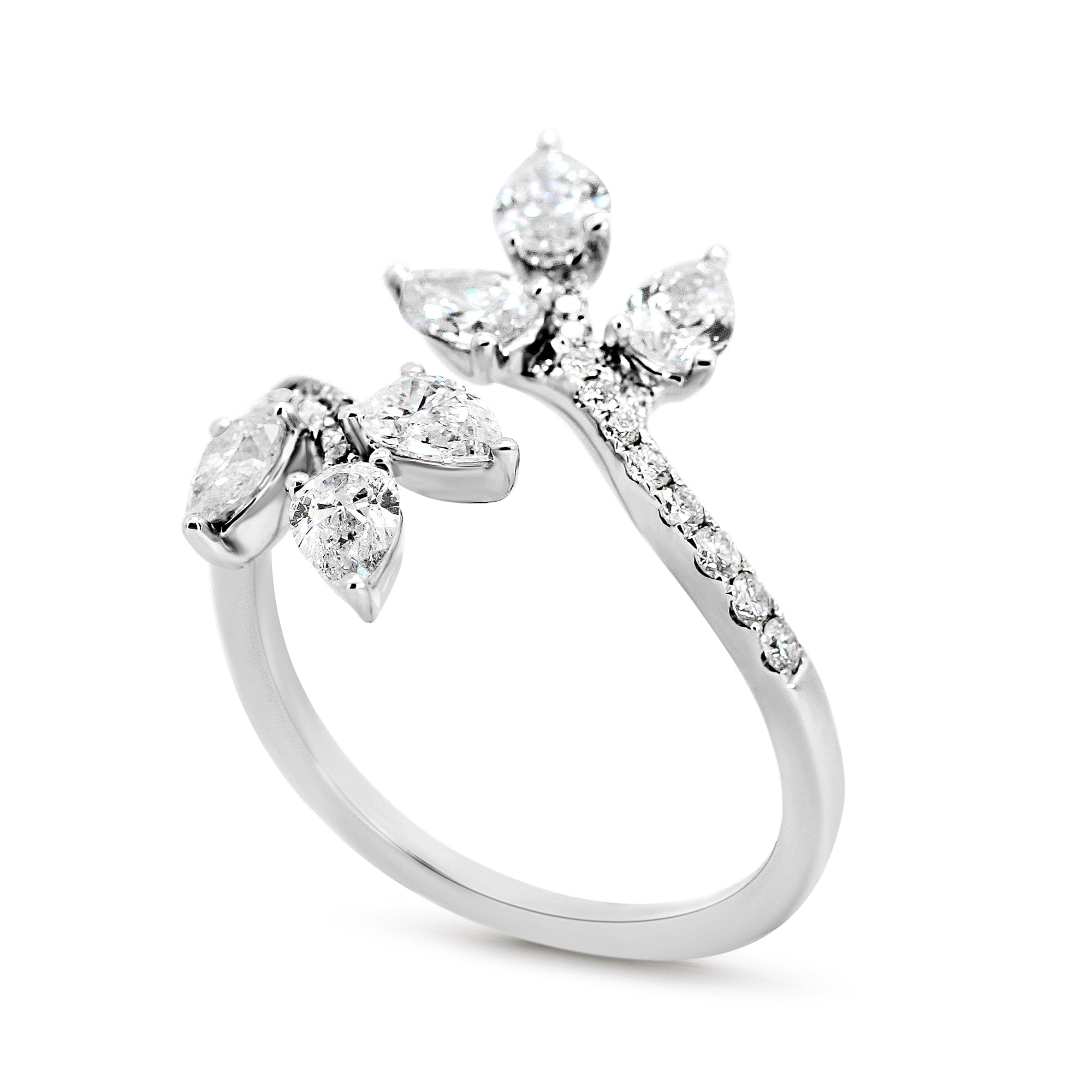 18K White Gold Pear Diamond Wrap Style Right Hand Ring