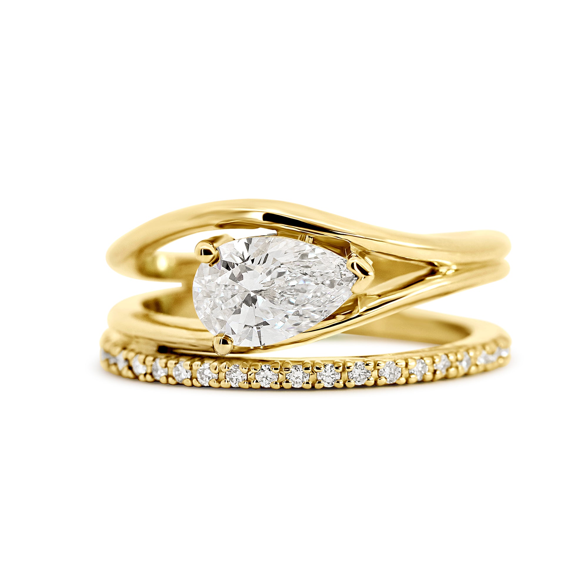 14K Yellow Gold Pear Lab Diamond Contemporary Right Hand Ring