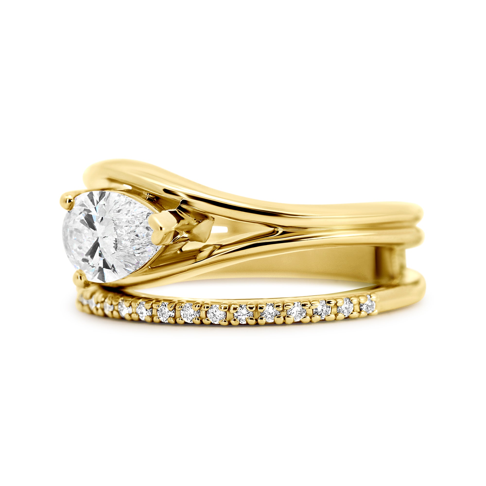 14K Yellow Gold Pear Lab Diamond Contemporary Right Hand Ring