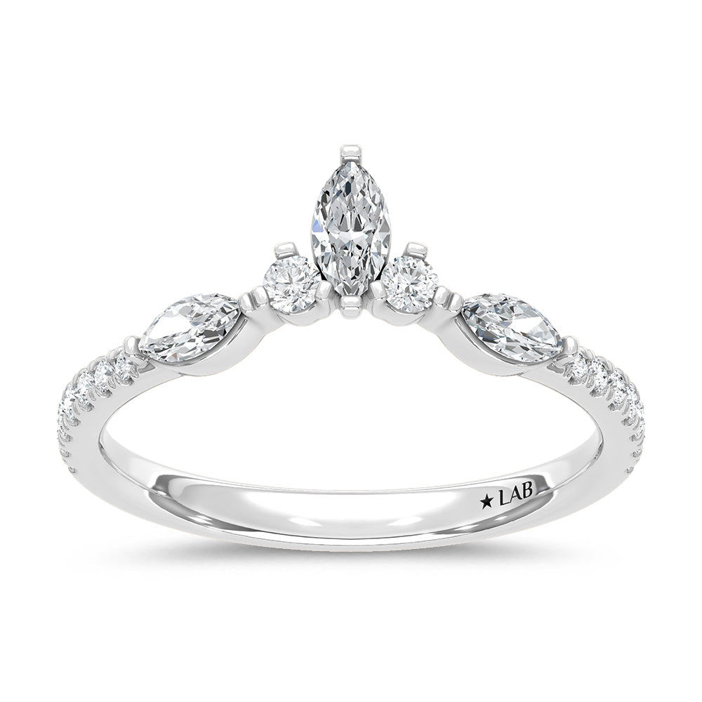 14K Lab Diamond Curved Wedding Band