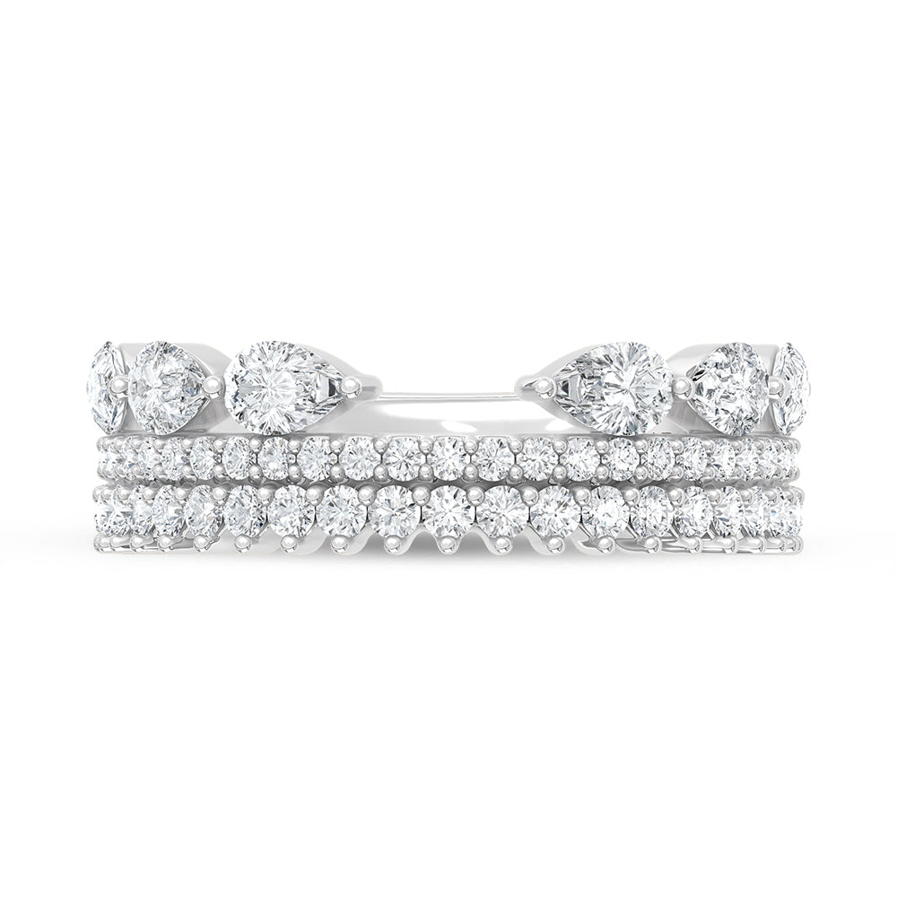14K Lab Diamond Three Row Wedding Band