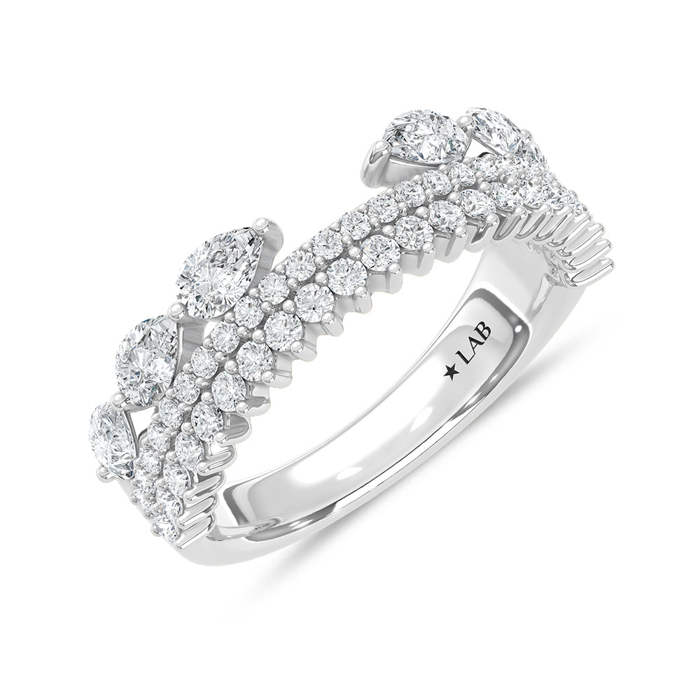 14K Lab Diamond Three Row Wedding Band