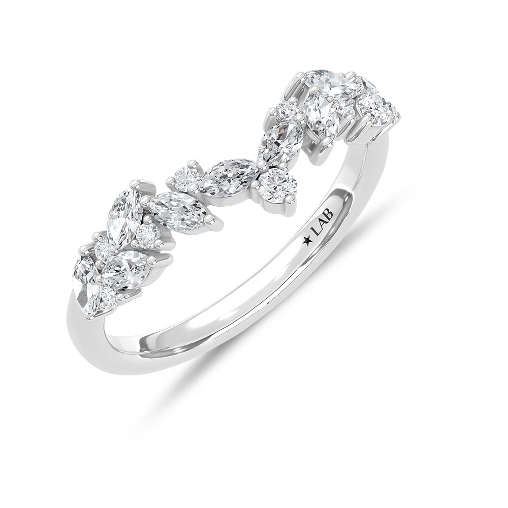 14K Lab Diamond Chevron Wedding Band