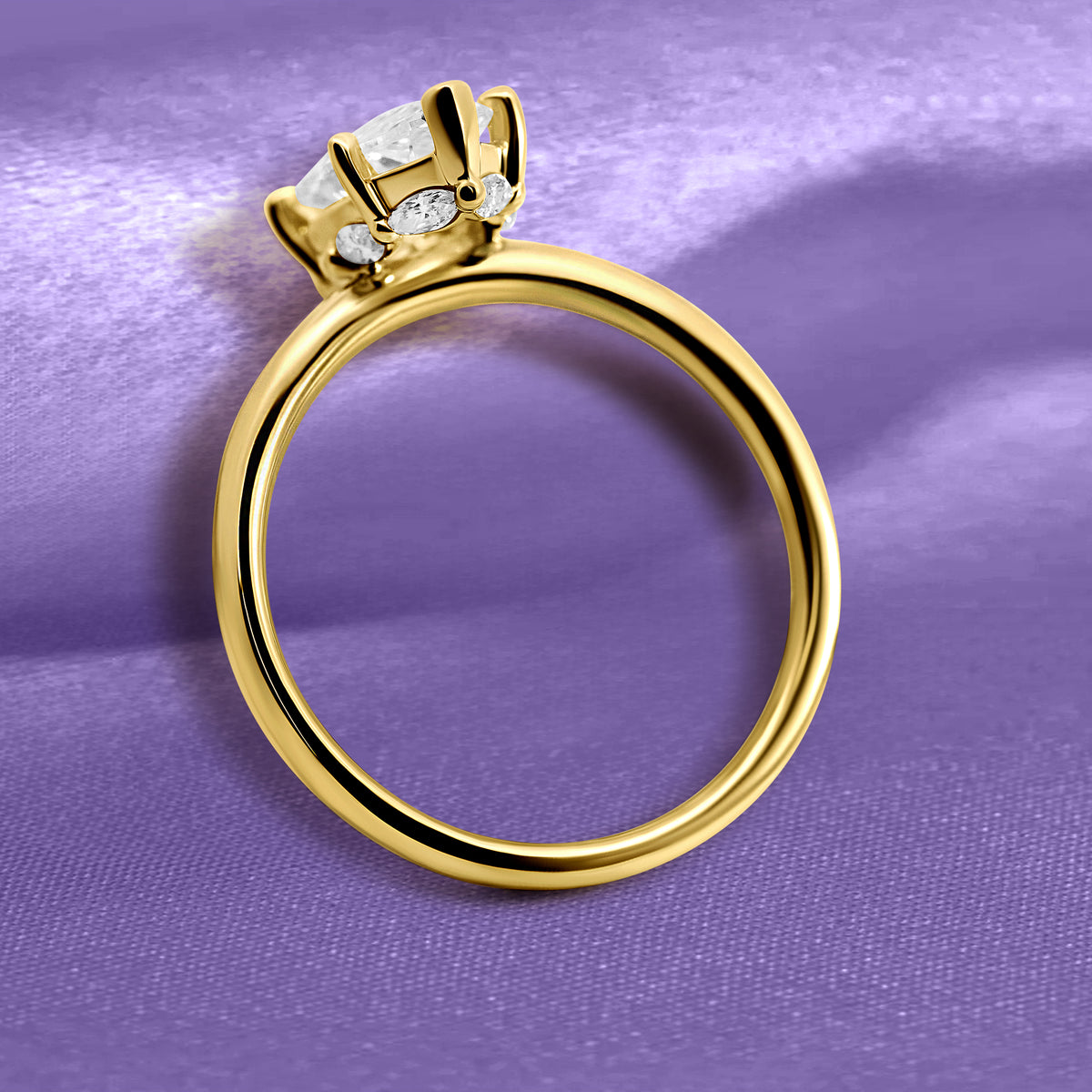 18K Yellow Gold Marquise Lab-Grown Diamond Hidden Halo Engagement Ring
