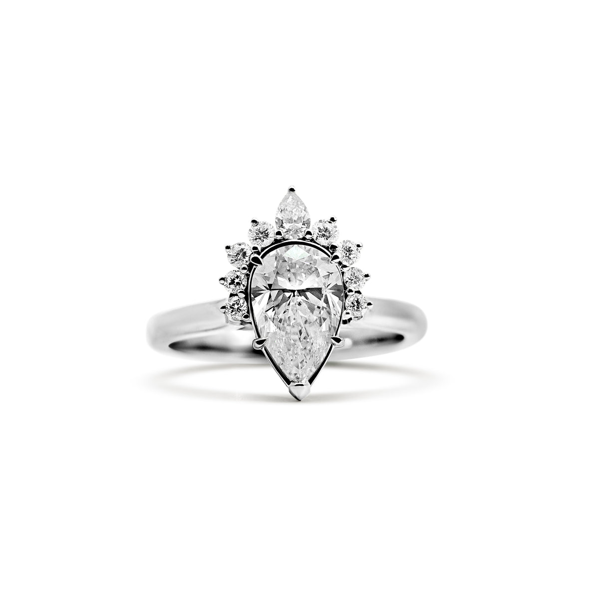 18K White Gold Pear Cut Lab-Grown Diamond Half Halo Engagement Ring