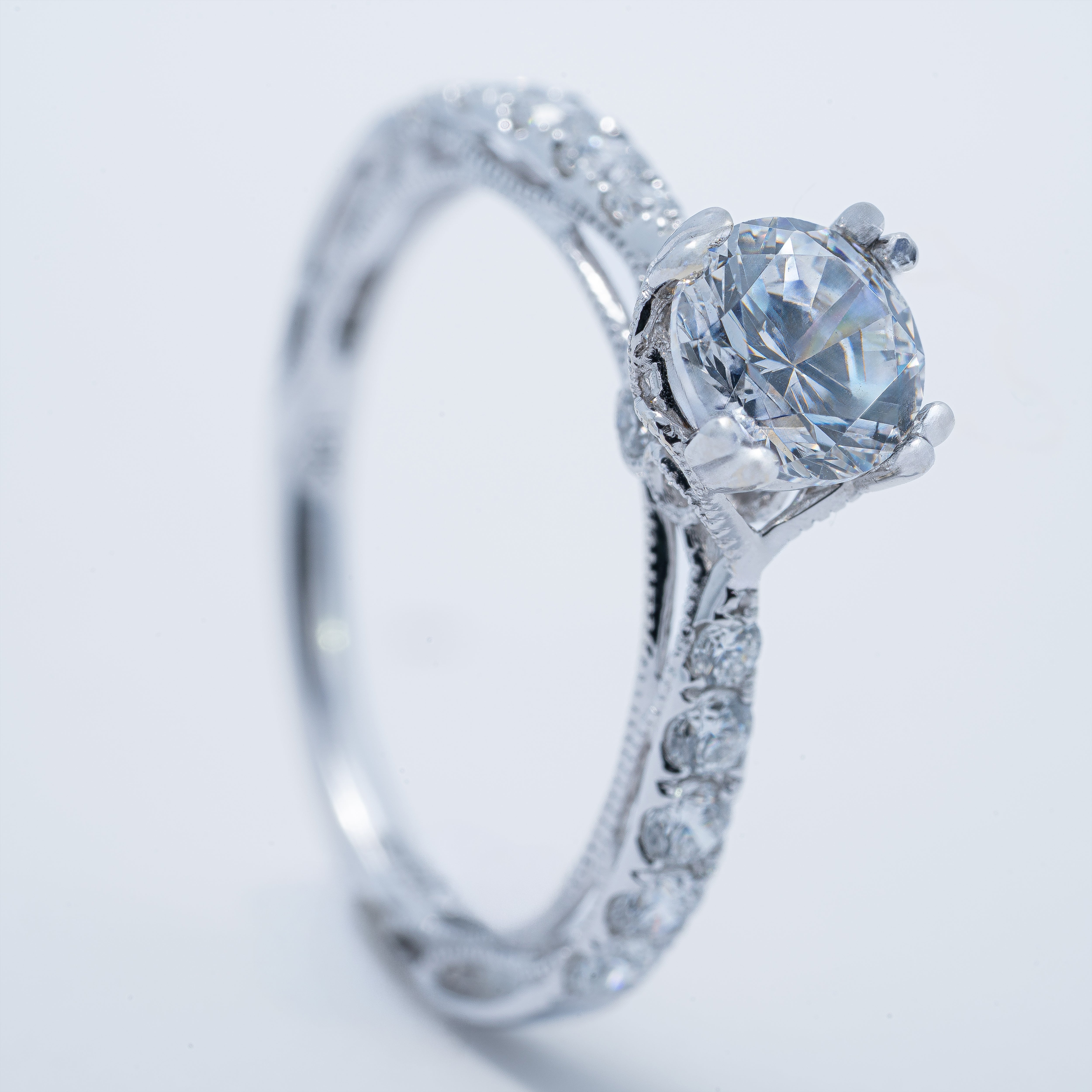 18KW Vintage Filigree Engagement Ring
