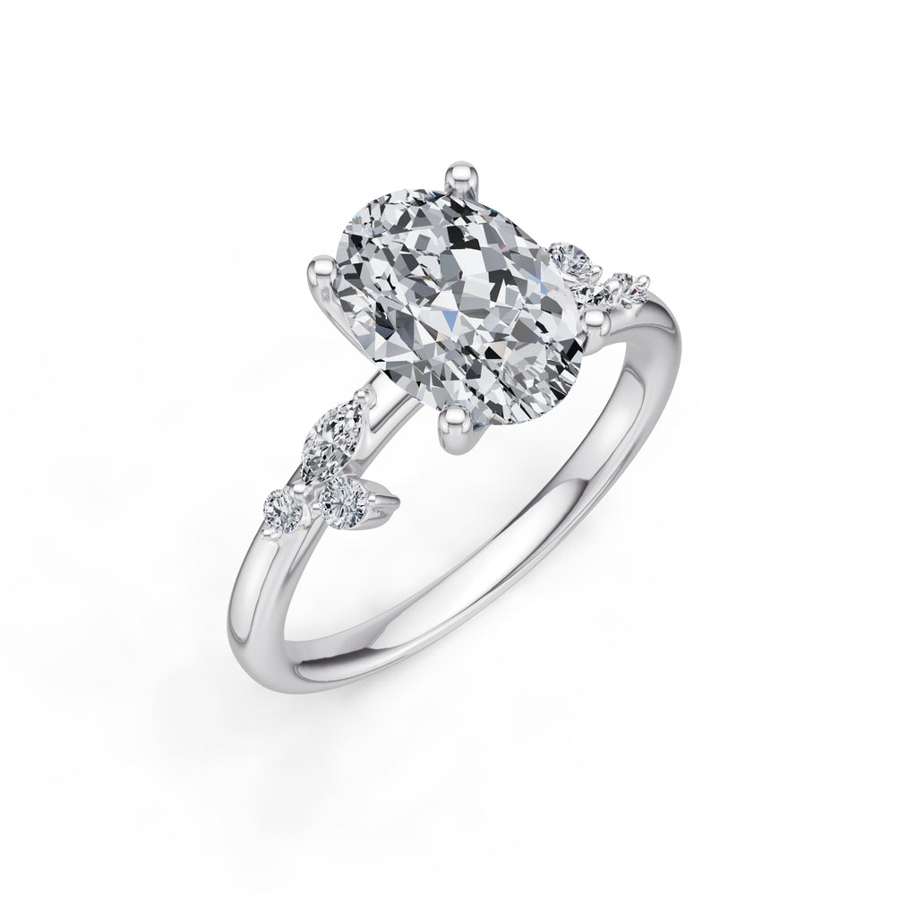 14 Karat White Gold Nature-Inspired Oval Engagement Ring | 0.18 CTW Diamond Accents