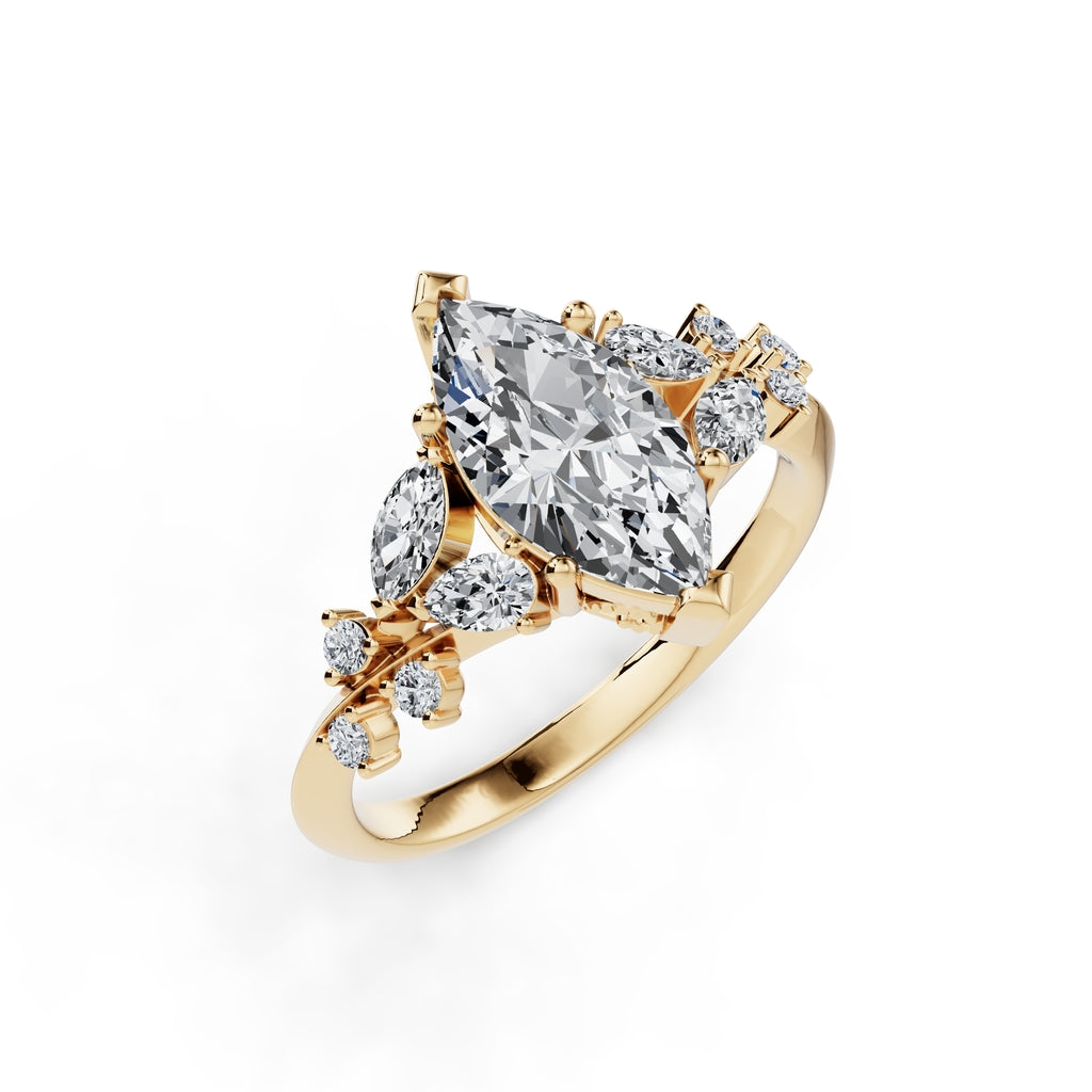 Nature-Inspired 14K Yellow Gold Engagement Ring | 0.44CT Natural Diamond Accents