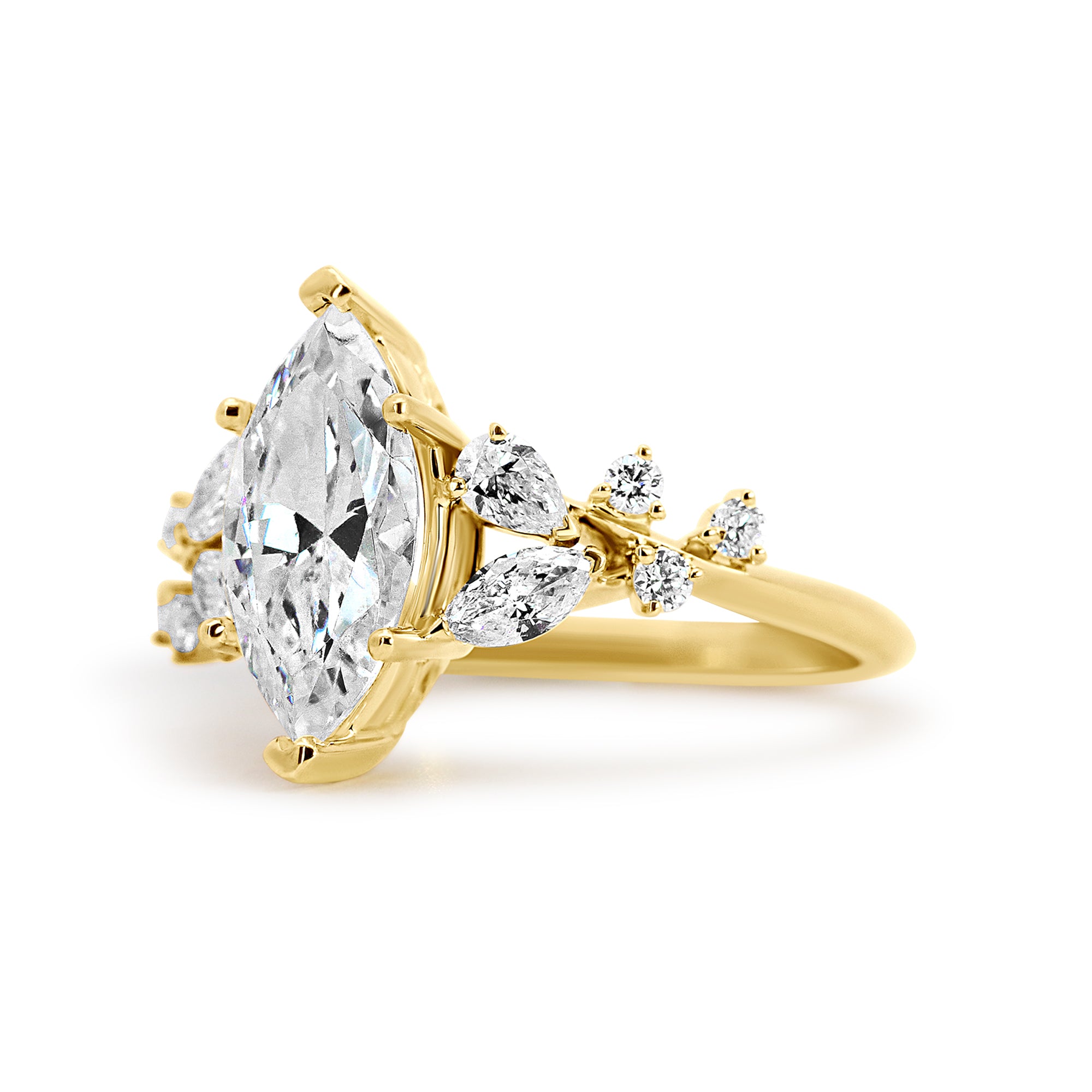 Nature-Inspired 14K Yellow Gold Engagement Ring | 0.44CT Natural Diamond Accents