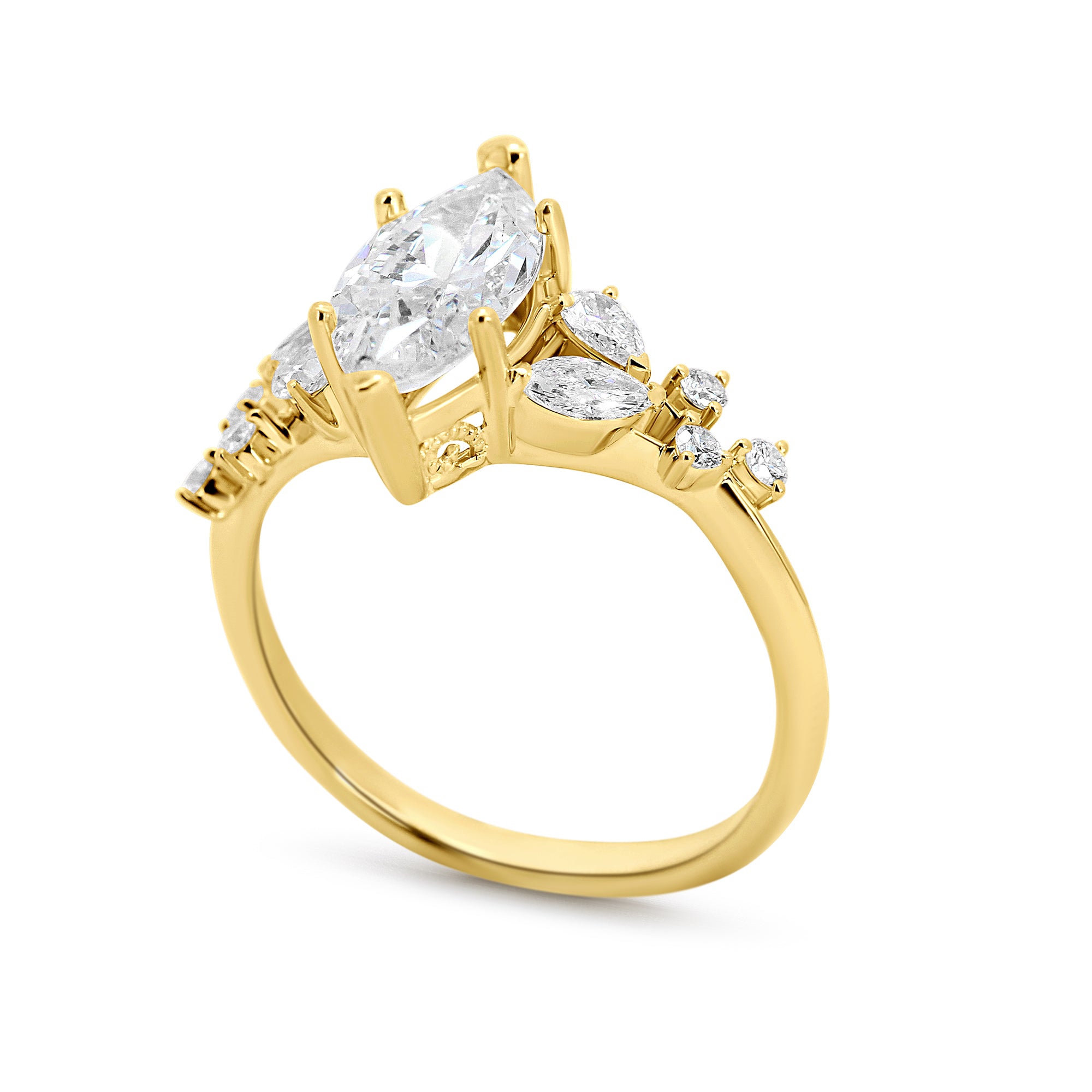 Nature-Inspired 14K Yellow Gold Engagement Ring | 0.44CT Natural Diamond Accents