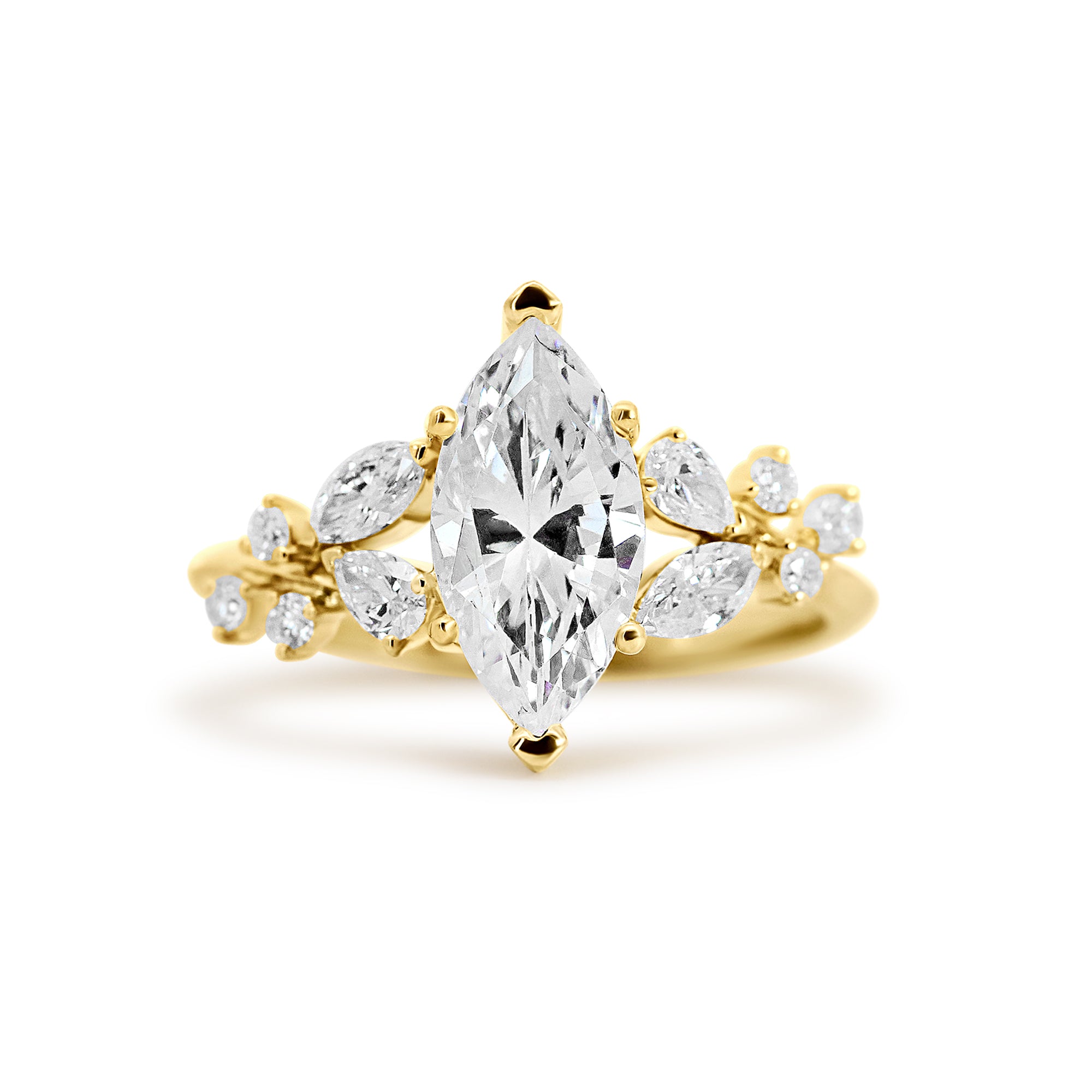 Nature-Inspired 14K Yellow Gold Engagement Ring | 0.44CT Natural Diamond Accents