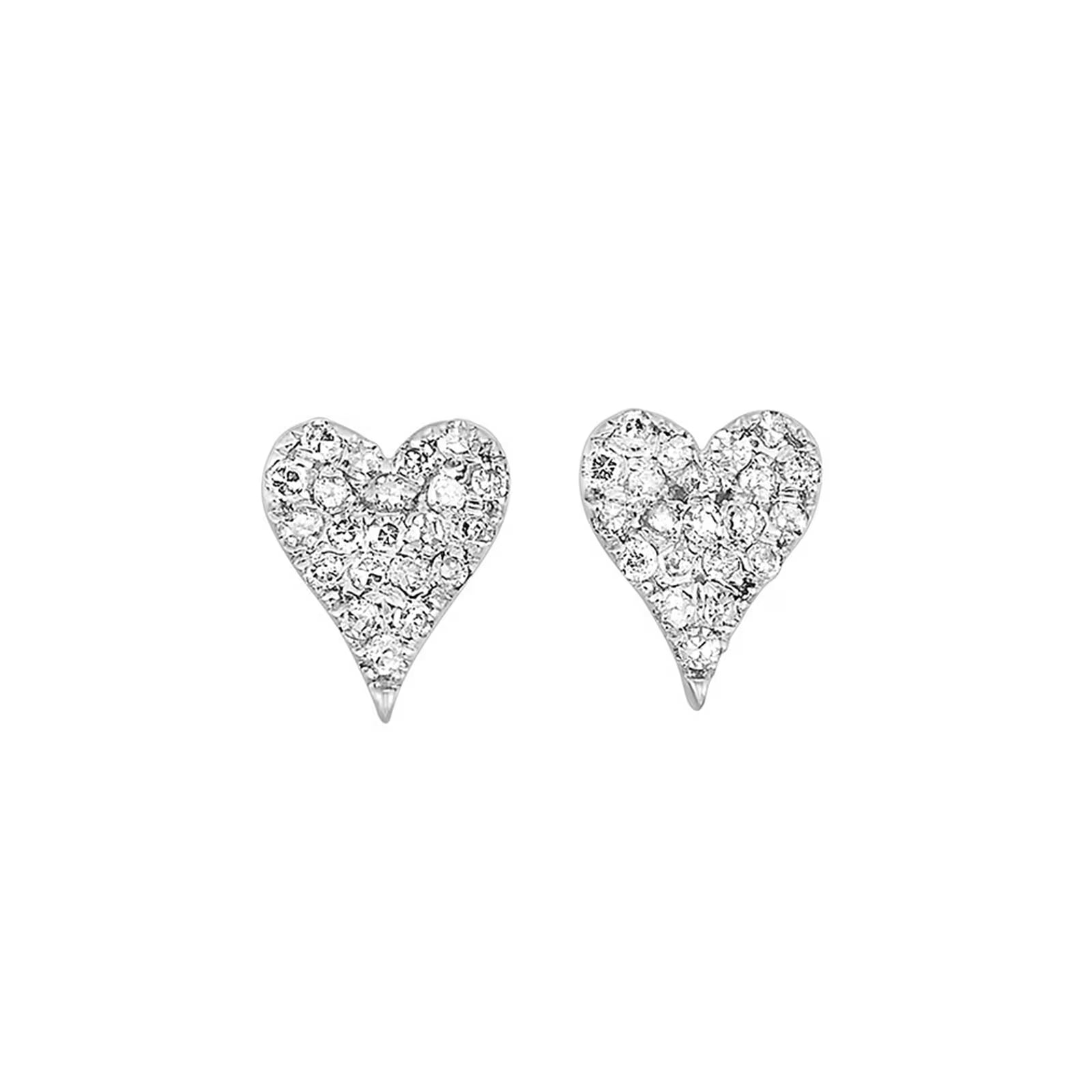 10K White Gold Heart Earrings with 1/5 CTW Natural Pavé Diamonds