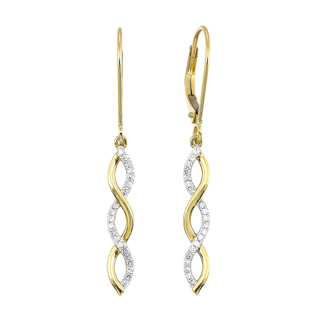 10K Yellow Gold Twist Dangle Earrings with 0.15 CTW Natural Diamonds