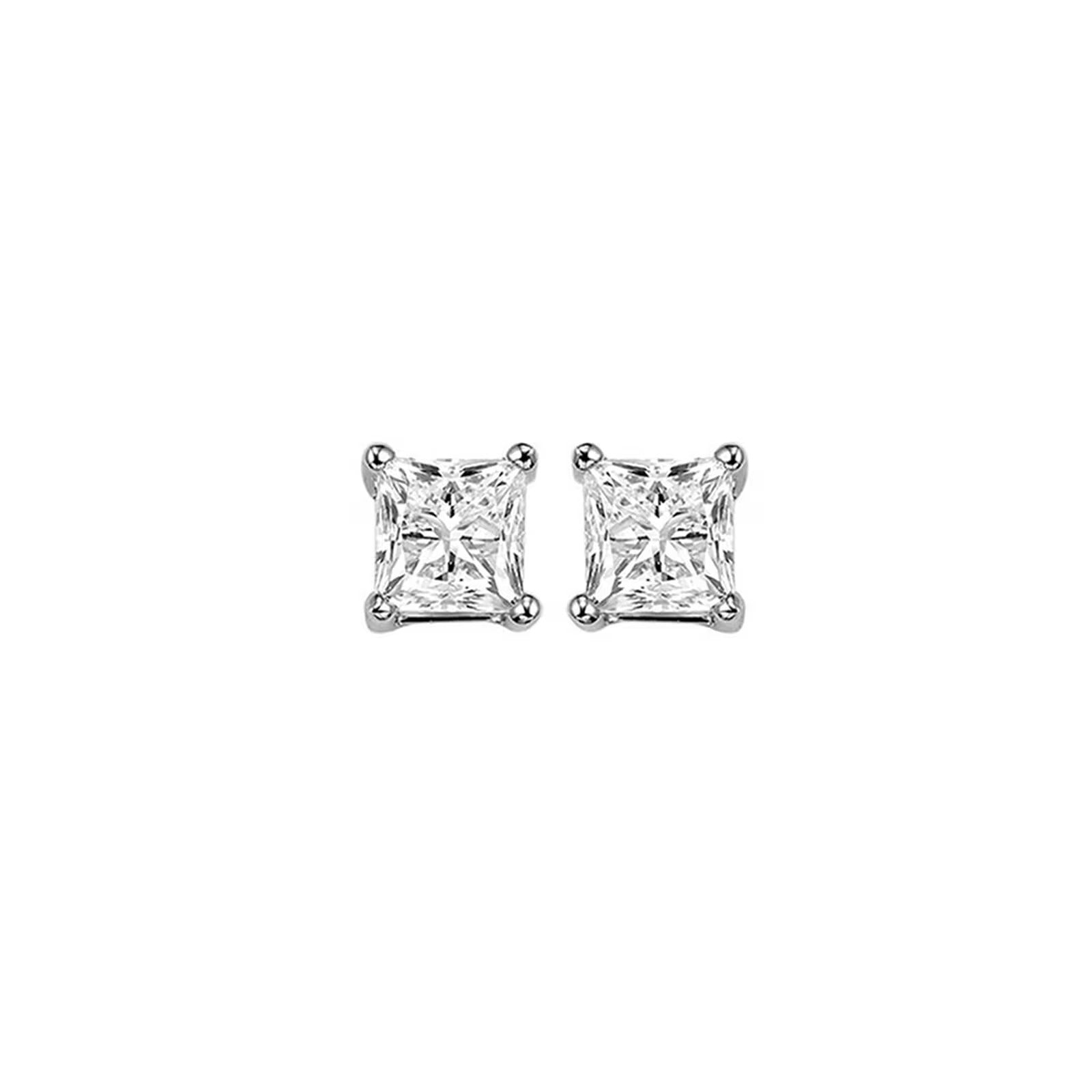 14K White Gold Princess Cut Diamond Earrings – 1/3 CTW