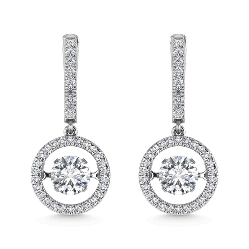14K White Gold Halo Hoop Earrings with Dancing Lab-Grown Diamonds
