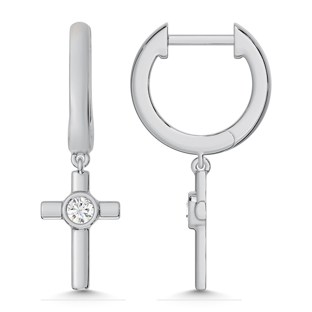 10K 0.14DTW Lab Diamond Huggie Hoop Cross Earrings