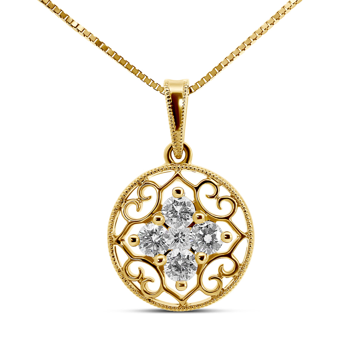 18K Rose Gold Vintage Filigree Diamond Necklace | 0.24 CTW