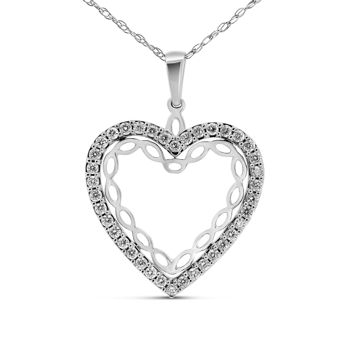 14K White Gold Heart Pendant with 0.50 CTW Natural Diamonds