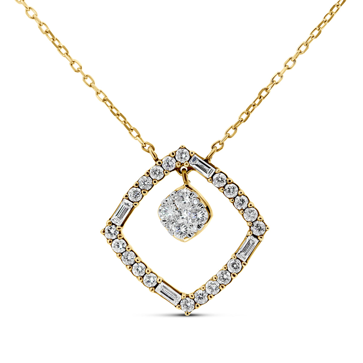 14K Yellow Gold Geometric Diamond Necklace | 0.43 CTW Cluster Center