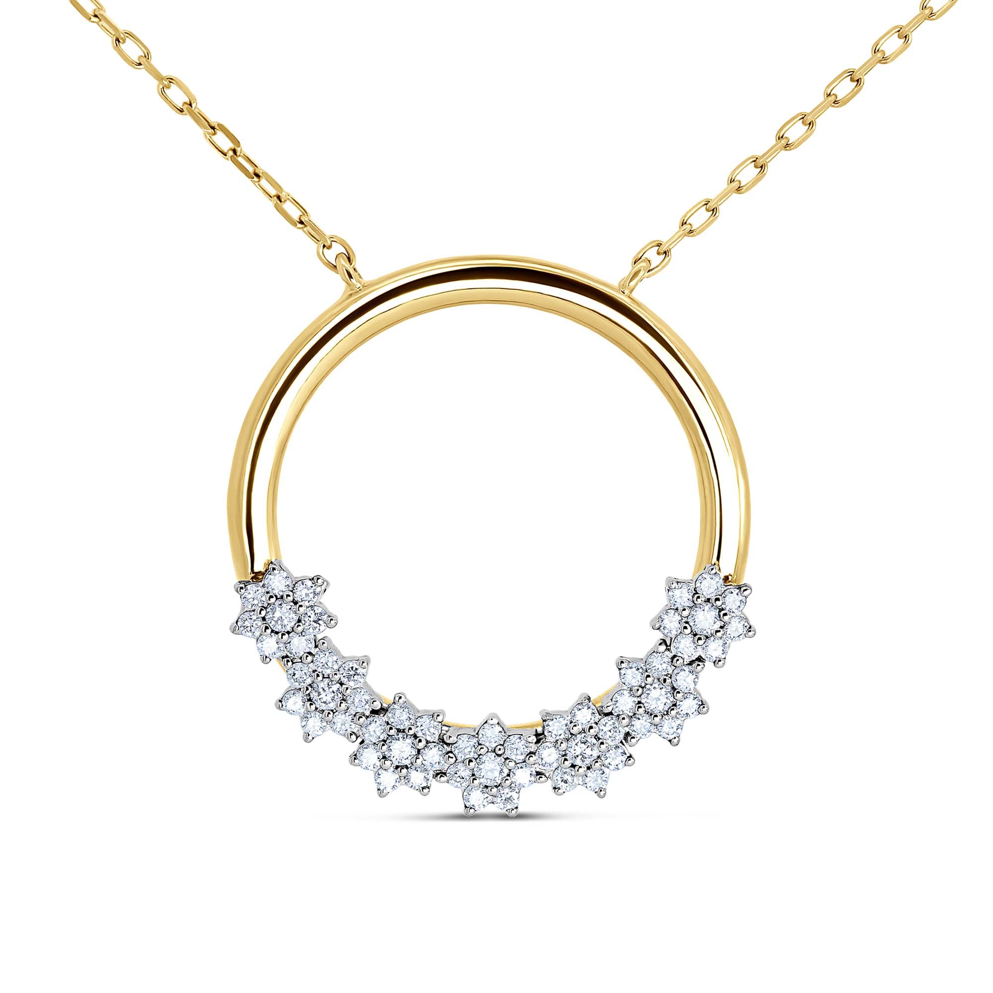 18K White & Yellow Gold Circle Floral Diamond Necklace | 0.24 CTW
